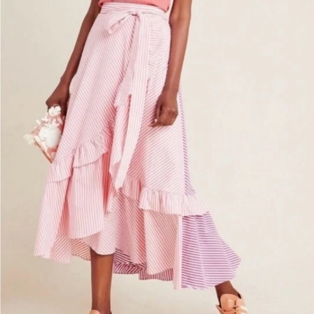 Anthropologie Pink and White Striped Skirt
